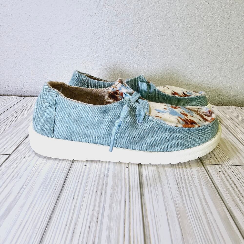 Gypsy Jazz Mooma Slip On Shoes- Girls's Size 1- Blue Cow Print